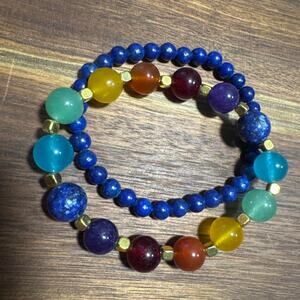 Henna shoppe lapis lazuli and chakra bracelet PAIR